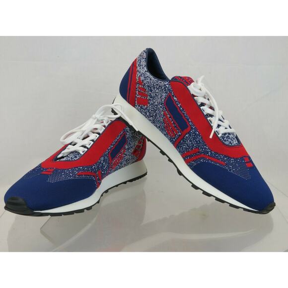 NIB PRADA 2EG272 RED BLUE FABRIC TRAINERS KNIT LOGO LACE UP SNEAKERS 8 US 9 - Picture 4 of 12